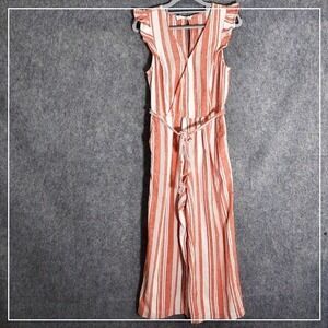 Old Navy Jumpsuit XS Linen Crop Wide Leg Nautical coastal‎ Striped Belt Ruffle